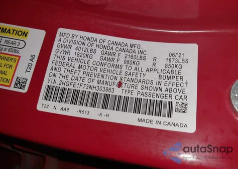 2022 Honda Civic Ex z USA, uszkodzony, nr VIN 2HGFE1F73NH303963